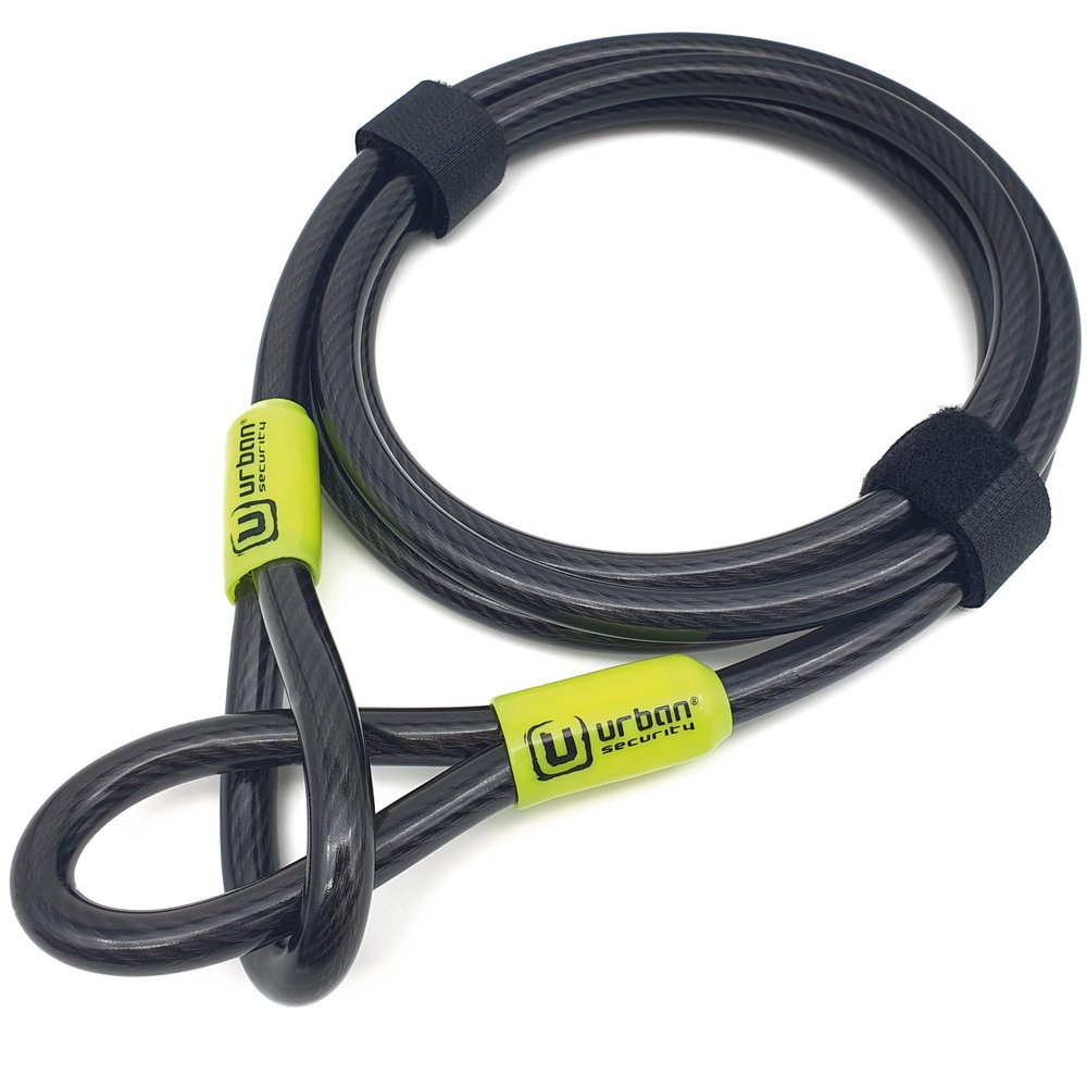 URBAN UR462L Bicycle Security Cable Braided Steel 0.39in, 6.5ft Long, Lightweight, Double Loop, Anti-Theft Cable Locking Motorcycle Helmet Protection, Wheels, Bags, Scooter, Electric Bike, Ebike