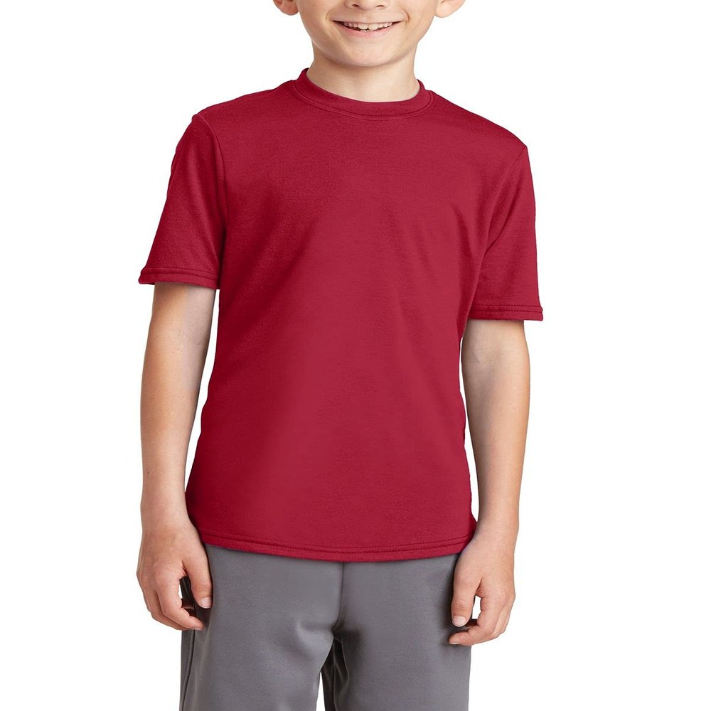 JustBlanks Youth Short Sleeves Regular Fit Casual Workout Performance Blend T-Shirt - Red - M