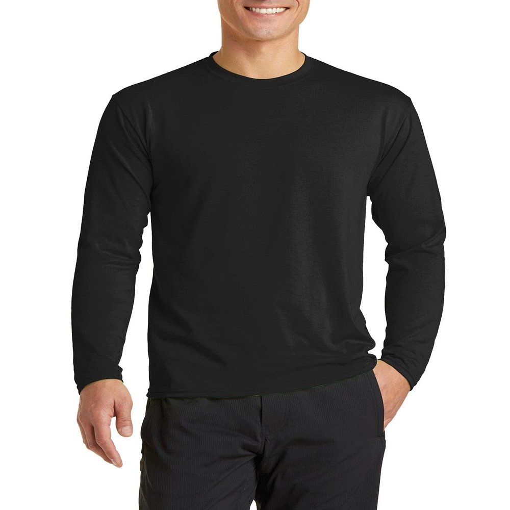 JustBlanks Mens Long Sleeves Regular Fit Casual Workout Performance Blend T-Shirt - Jet Black - XL