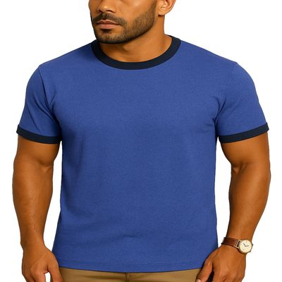 JustBlanks Men's Ringer Tee Shirt - Cotton T-Shirts Short Sleeves Crewneck T-Shirt for Men - Heather Royal/Navy - M