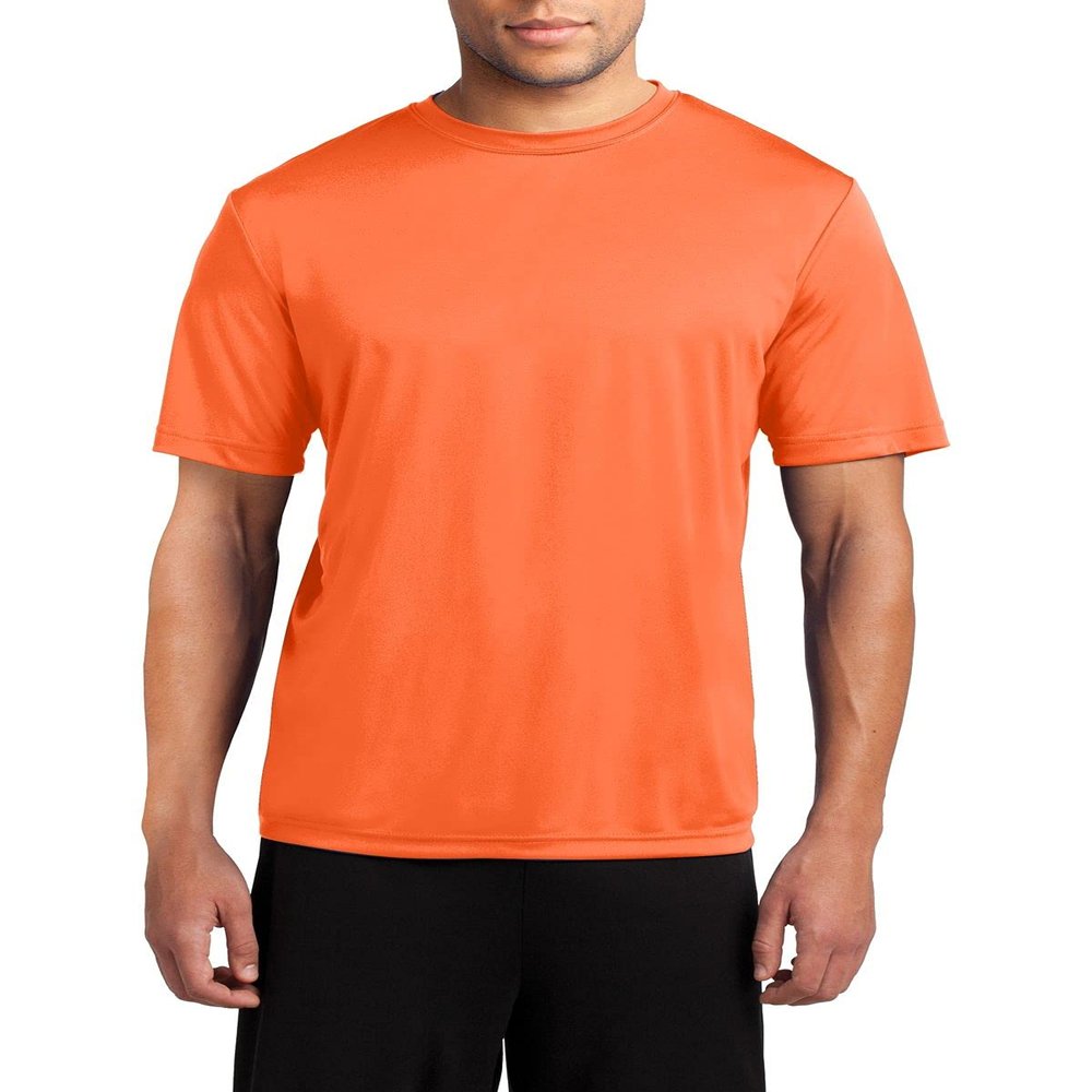 JustBlanks Mens Crew T-Shirt Performance Tee Work Out Shirt for Men Short Sleeve T-Shirt for Men - Neon Orange - S