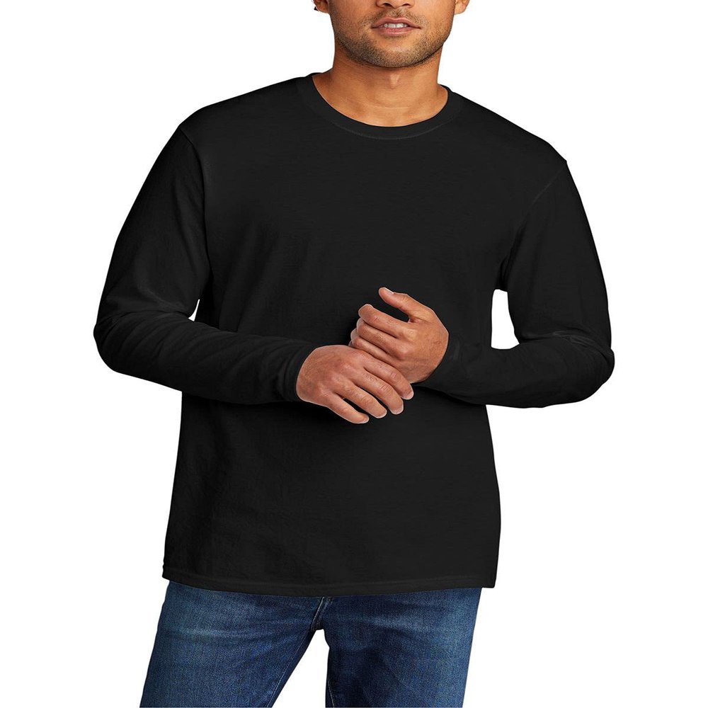 JustBlanks Mens Casual Long Sleeves Regular Fit Tri-Blend Crew Neck T-Shirt - Black - 2XL