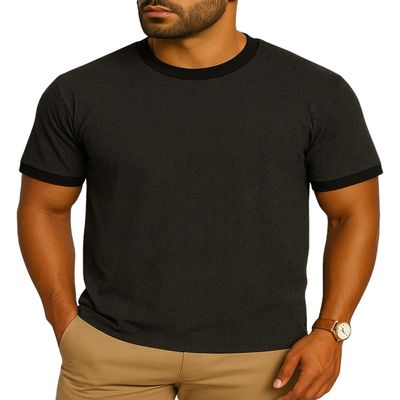 JustBlanks Men's Ringer Tee Shirt - Cotton T-Shirts Short Sleeves Crewneck T-Shirt for Men - Dark Heather Grey/Jet Black - M