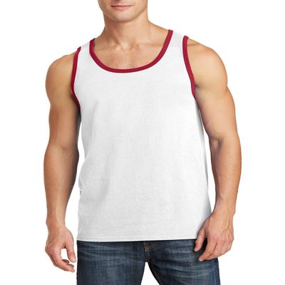 JustBlanks Mens Tank Tops Sleeveless Shirts for Men Workout Shirts for Men Tank T-Shirt Gym Sleeveless T-Shirt - White/Red - XL