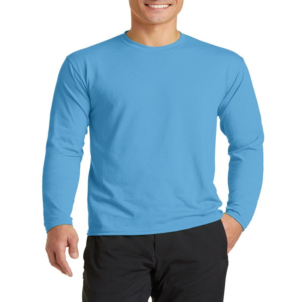 JustBlanks Mens Long Sleeves Regular Fit Casual Workout Performance Blend T-Shirt - Aquatic Blue - 2XL