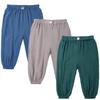 EISHOW 3Pack Toddler Baby Boys Girls Ruffle Ankle Pants Soft Cotton Linen Trousers Casual Elastic Harem Pants Long Bloomers (9-18 Months,A Blue&Gray&Green) view 1