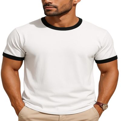 JustBlanks Men's Ringer Tee Shirt - Cotton T-Shirts Short Sleeves Crewneck T-Shirt for Men - White/Jet Black - S