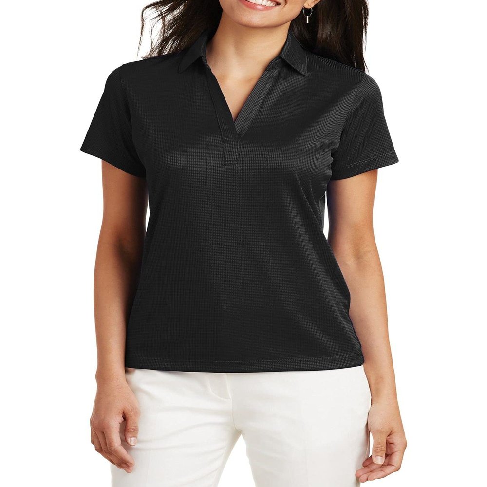 JustBlanks Womens Short Sleeves Polo Shirt Regular-fit Sportwear Jersey V-Neck Golf Polo Shirt for Women - Black - Large