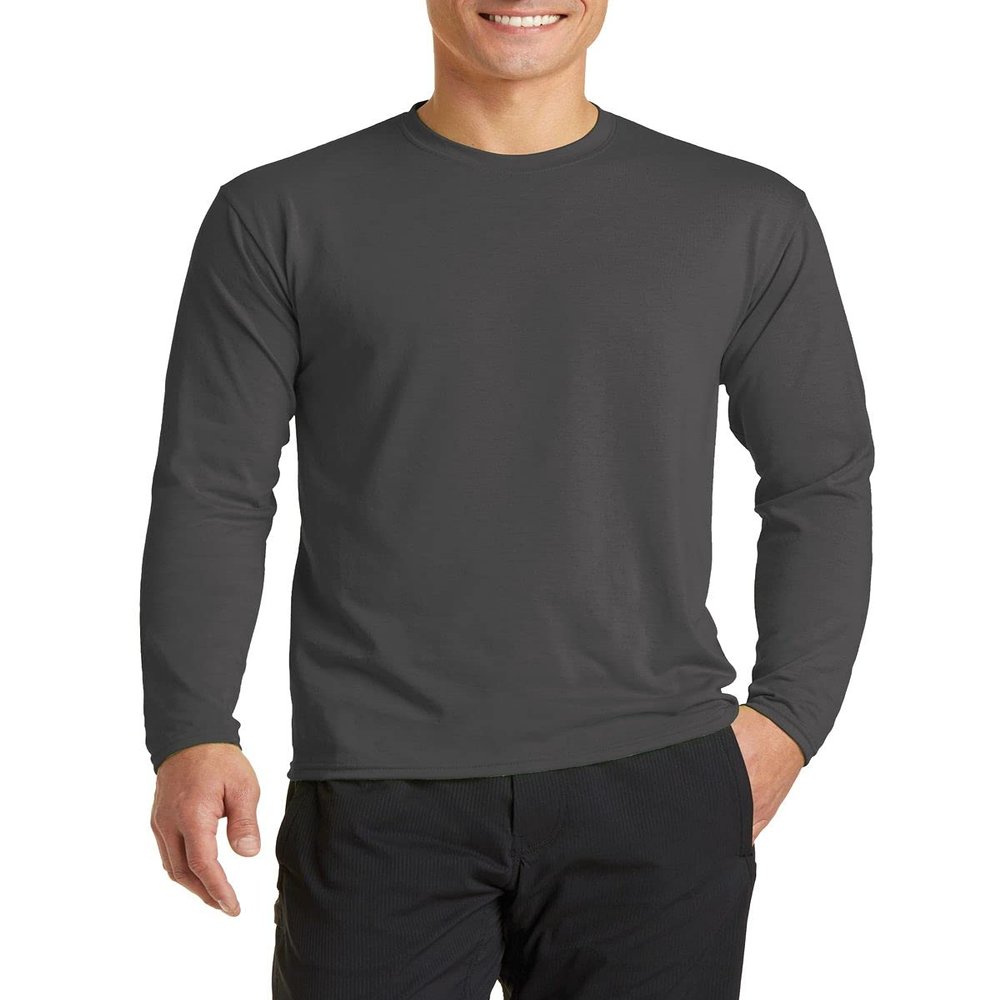 JustBlanks Mens Long Sleeves Regular Fit Casual Workout Performance Blend T-Shirt - Charcoal - M