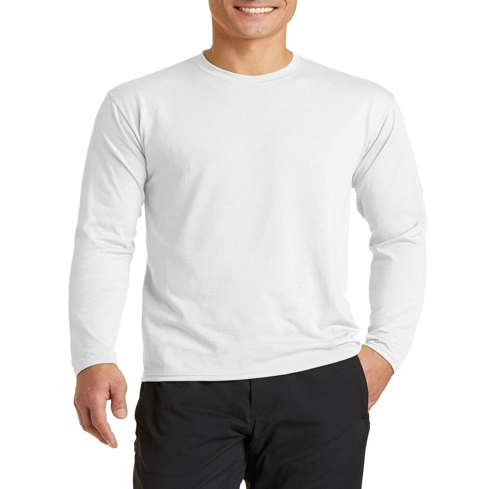 JustBlanks Mens Long Sleeves Regular Fit Casual Workout Performance Blend T-Shirt - White - L