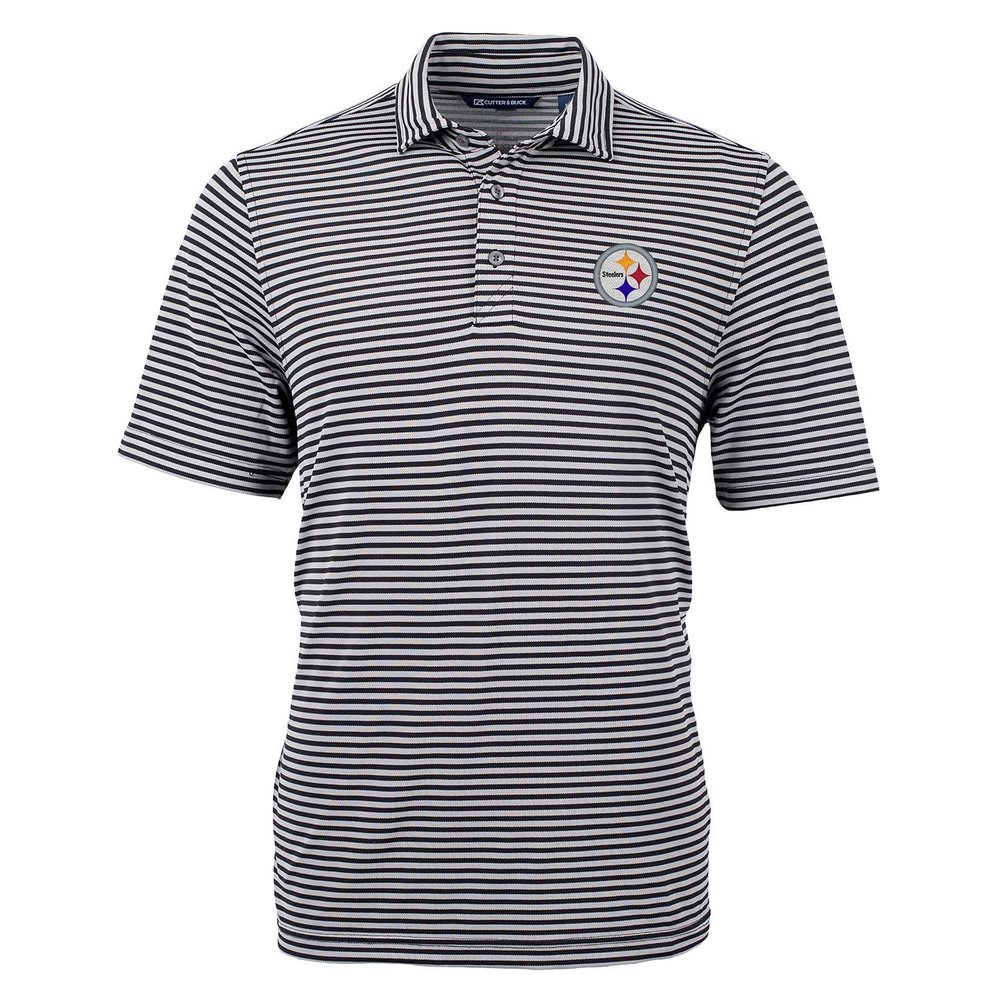 Cutter & Buck Men's Black Pittsburgh Steelers Virtue Eco Pique Stripe Recycled Polo