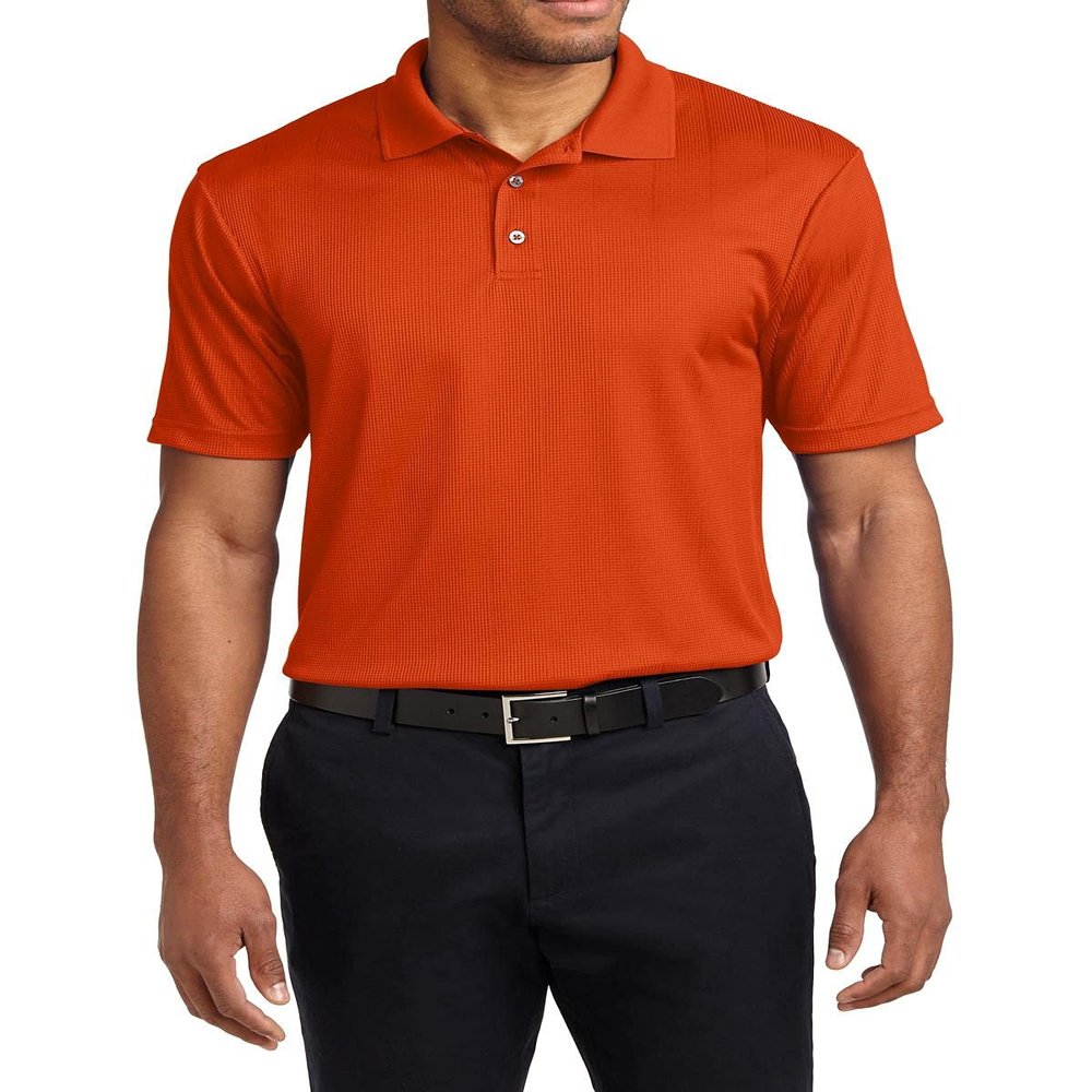 JustBlanks Men's Short Sleeves Performance Fine Jacquard Polo Shirt 4.1-Ounce, 100% Polyester 3-Button Placket Polo Shirt for Men - Autumn Orange - XX-Large