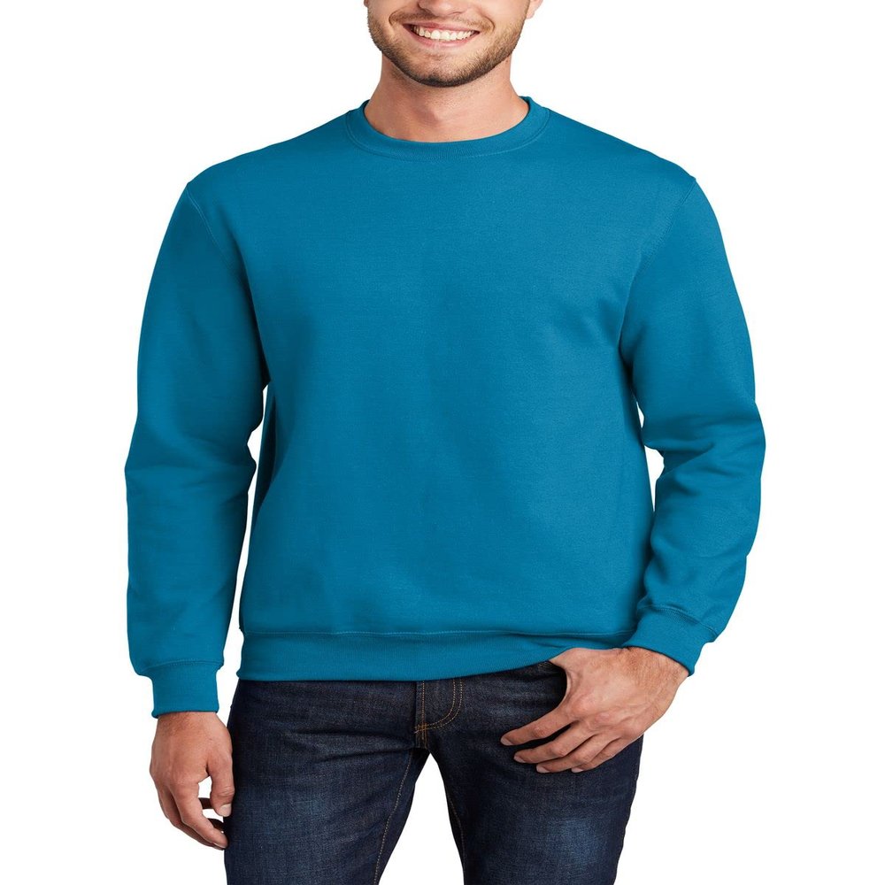 JustBlanks Cozy Fleece Sweatshirts for Men - Soft Plain Crewneck Pullover, Warm Crew Neck Mens Sweatshirt - Neon Blue - 3X