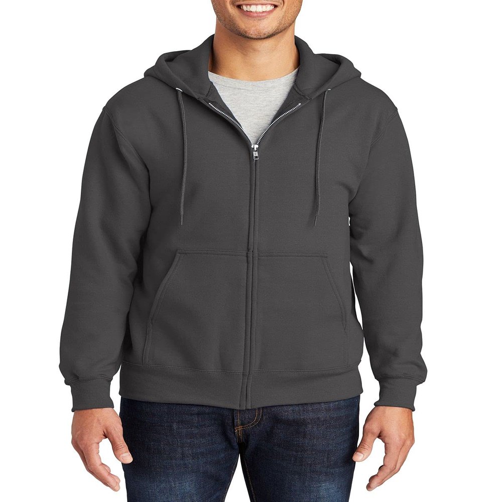 JustBlanks Men Full-Zip Hoodie Sweatshirt - Winter Outerwear Relaxed Fit Performance Fleece Hooded Sweatshirts for Men's - Charcoal - L
