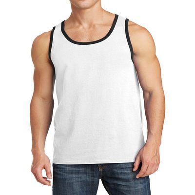 JustBlanks Mens Tank Tops Sleeveless Shirts for Men Workout Shirts for Men Tank T-Shirt Gym Sleeveless T-Shirt - White/Jet Black - S