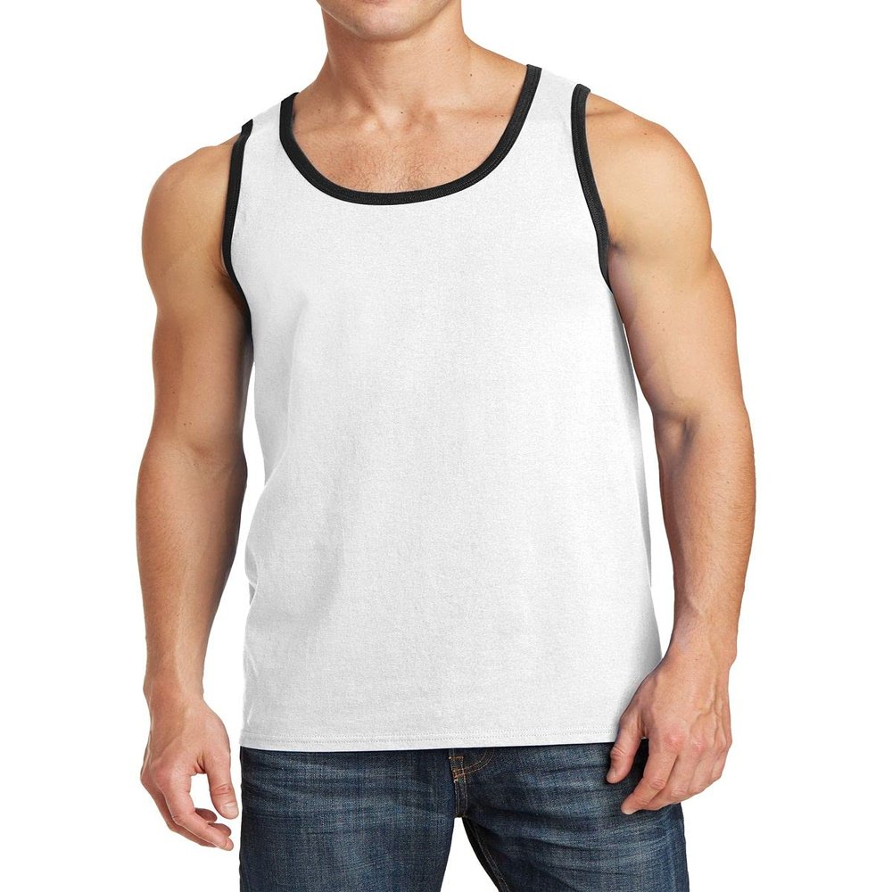 JustBlanks Mens Tank Tops Sleeveless Shirts for Men Workout Shirts for Men Tank T-Shirt Gym Sleeveless T-Shirt - White/Jet Black - S