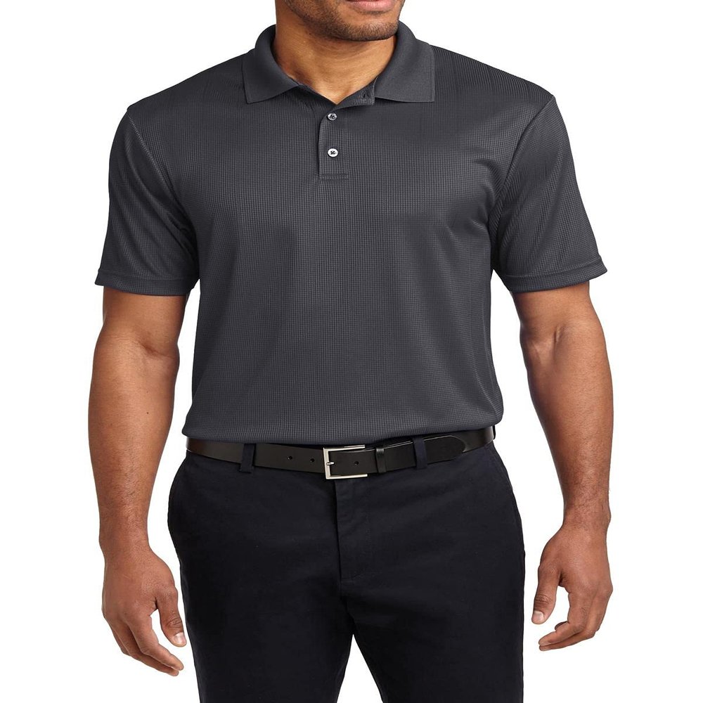 JustBlanks Men's Short Sleeves Performance Fine Jacquard Polo Shirt 4.1-Ounce, 100% Polyester 3-Button Placket Polo Shirt for Men - Grey Smoke - Small