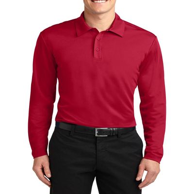 JustBlanks Men's Silk Touch Performance Long Sleeve Polo Shirt 4-Ounce, 100% Polyester 3-Button Placket Polo Shirt for Men - Red - XX-Large