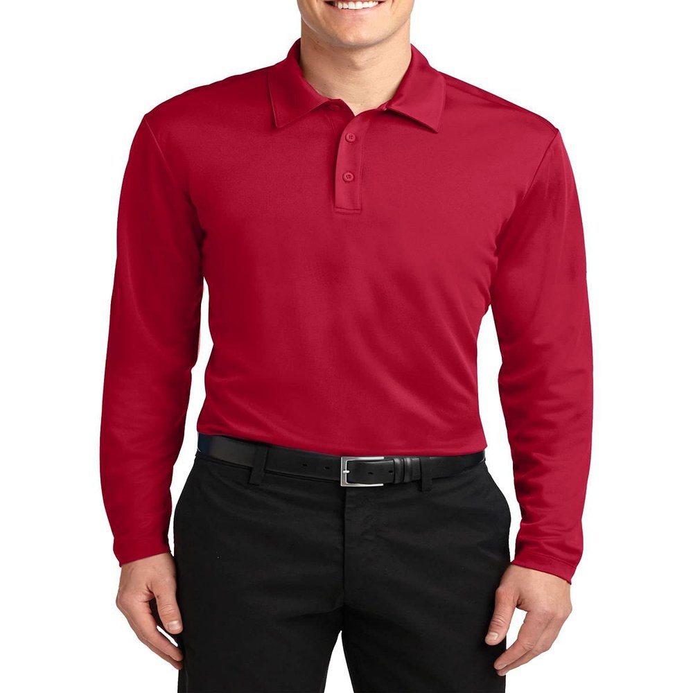 JustBlanks Men's Silk Touch Performance Long Sleeve Polo Shirt 4-Ounce, 100% Polyester 3-Button Placket Polo Shirt for Men - Red - XX-Large
