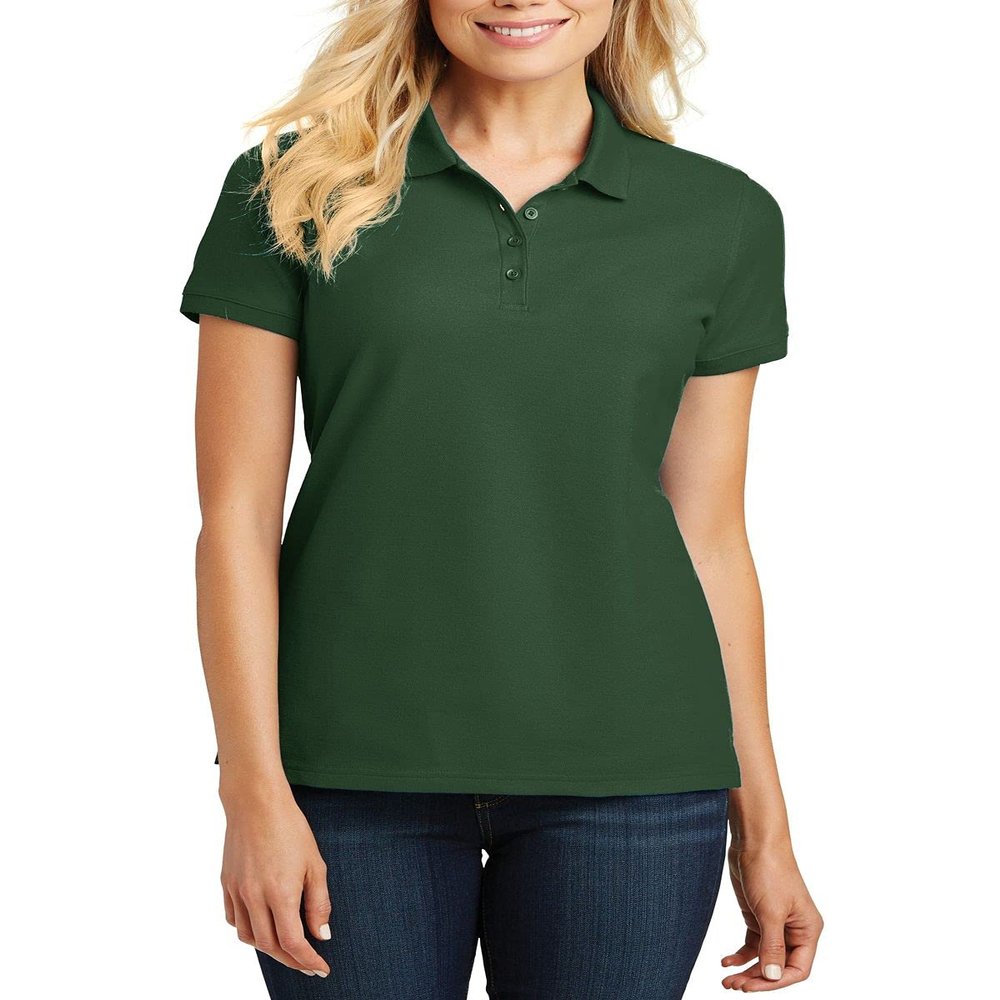 JustBlanks Womens Polo Shirts Short Sleeve Polo T Shirts Pique Polo Shirts for Women T-Shirts 4-Button Polo Tee - Deep Forest Green - M