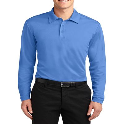 JustBlanks Men's Silk Touch Performance Long Sleeve Polo Shirt 4-Ounce, 100% Polyester 3-Button Placket Polo Shirt for Men - Carolina Blue - XX-Large