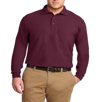 JustBlanks Men's Long Sleeve Silk Touch Polo Shirt 5-Ounce, Poly-Cotton 3-Button Placket Metal Buttons Polo Shirt for Men - Burgundy - XX-Large