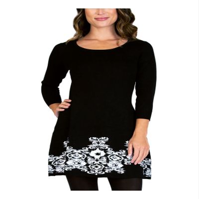BCX Womens Juniors Printed Short Sweaterdress Black M