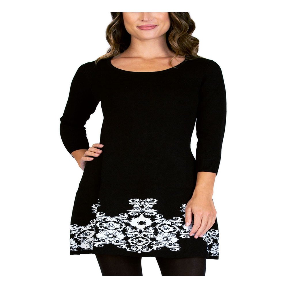 BCX Womens Juniors Printed Short Sweaterdress Black M