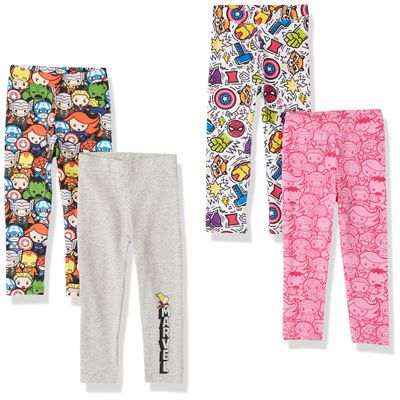 Amazon Essentials Girls' Cotton Stretch Leggings, Pack of 4, Marvel Captain America, Large