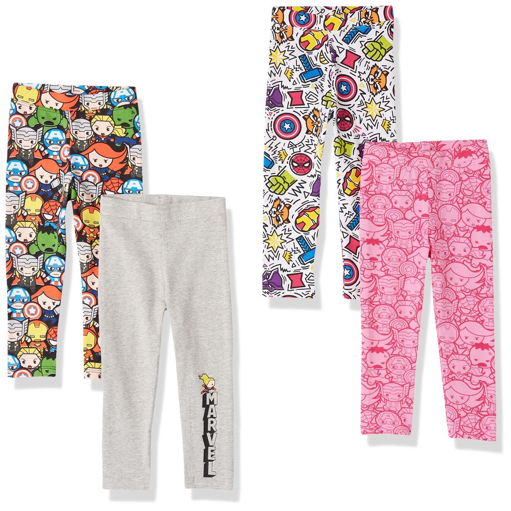 Amazon Essentials Girls' Cotton Stretch Leggings, Pack of 4, Marvel Captain America, Large