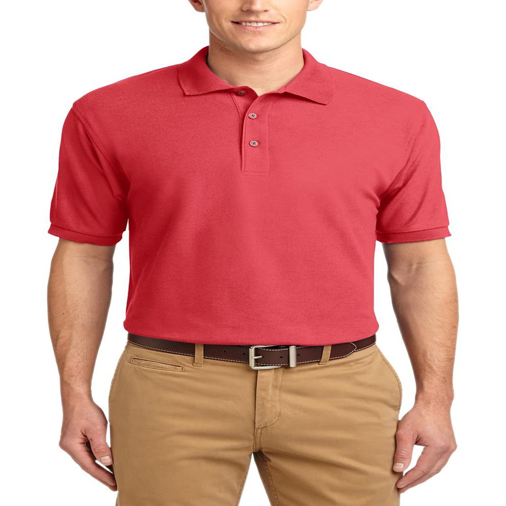 JustBlanks Men's Short Sleeves Silk Touch Polo Shirt 5-Ounce, Cotton-Poly Flat Knit Collar-Cuffs Polo Shirt for Men - Hibiscus - Small