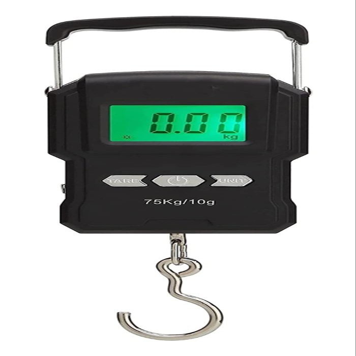 Fishing Scale Digital Hanging Scale,75kg/165LB Digital Fish Scale with Hook, for Luggage Fish Fruit Box Large Backlit LCD Display, Two AAA-Batteries Included Portable Hanging-Scale Electronic Fish We