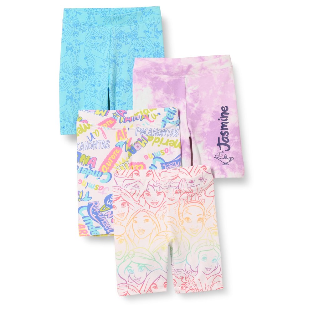 Amazon Essentials Girls' Bike Shorts - Discontinued Colors, Pack of 4, Princess/Scribble, X-Large