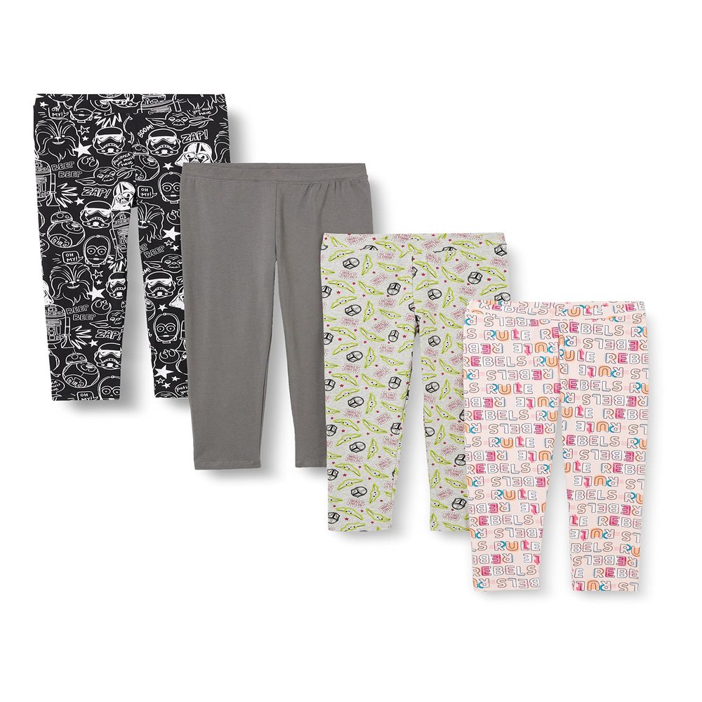Amazon Essentials Disney | Marvel | Star Wars | Frozen | Princess Girls' Leggings, Pack of 4, Star Wars/Doodle, 4T