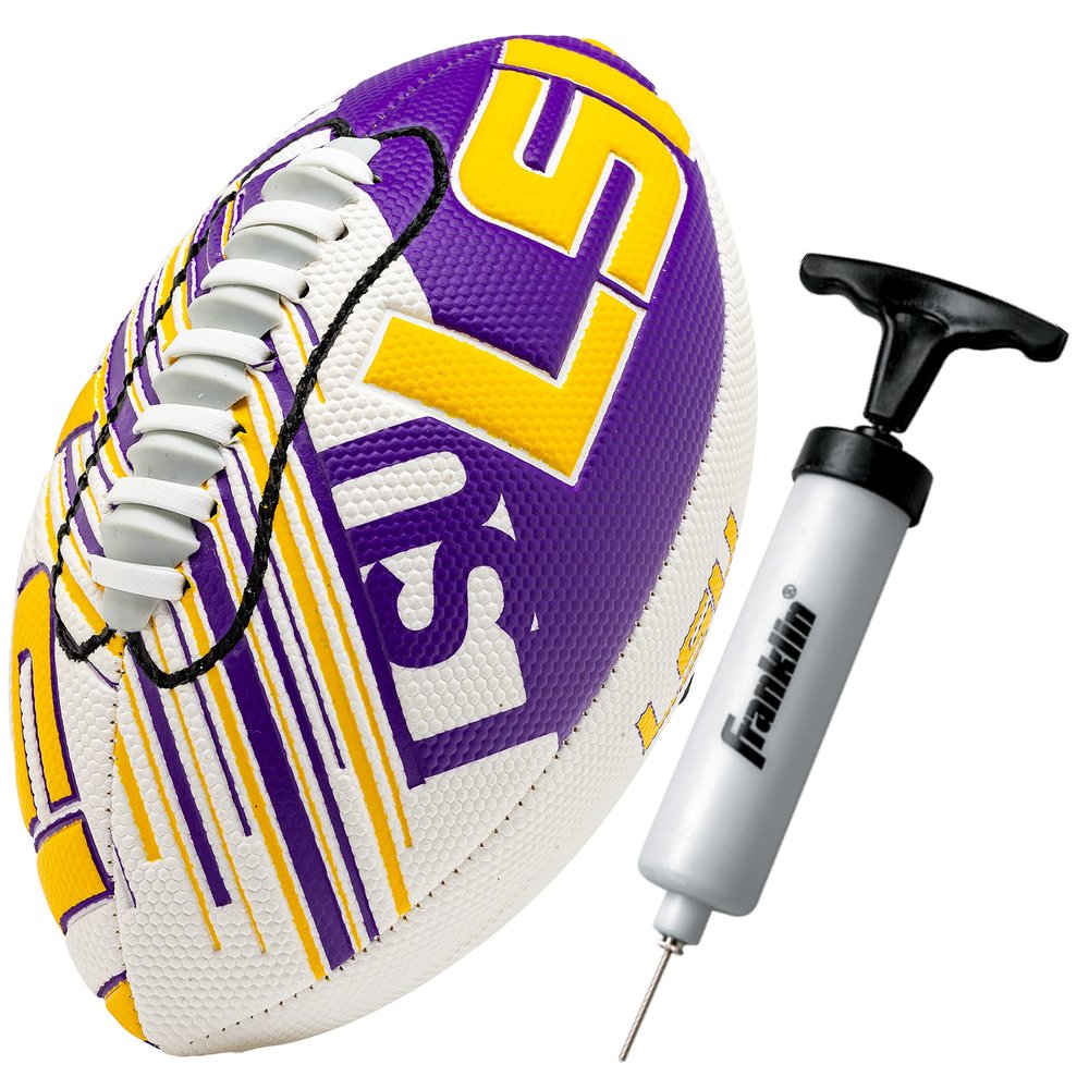 Franklin Sports LSU Tigers Foam Football - Youth Mini Football for Kids - 8.5" Junior Soft Foam Ball - SPACELACE Easy Grip Cover - Perfect Toy for Kids