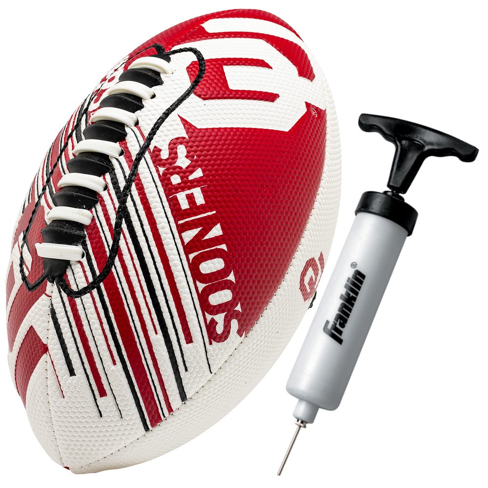 Franklin Sports Oklahoma Sooners Foam Football - Youth Mini Football for Kids - 8.5" Junior Soft Foam Ball - SPACELACE Easy Grip Cover - Perfect Toy for Kids