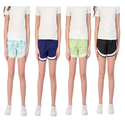 Hind Girls Shorts 4-Pack Athletic and Running Short for Kids (Green-Navy-Aqua-Black, 5-6)