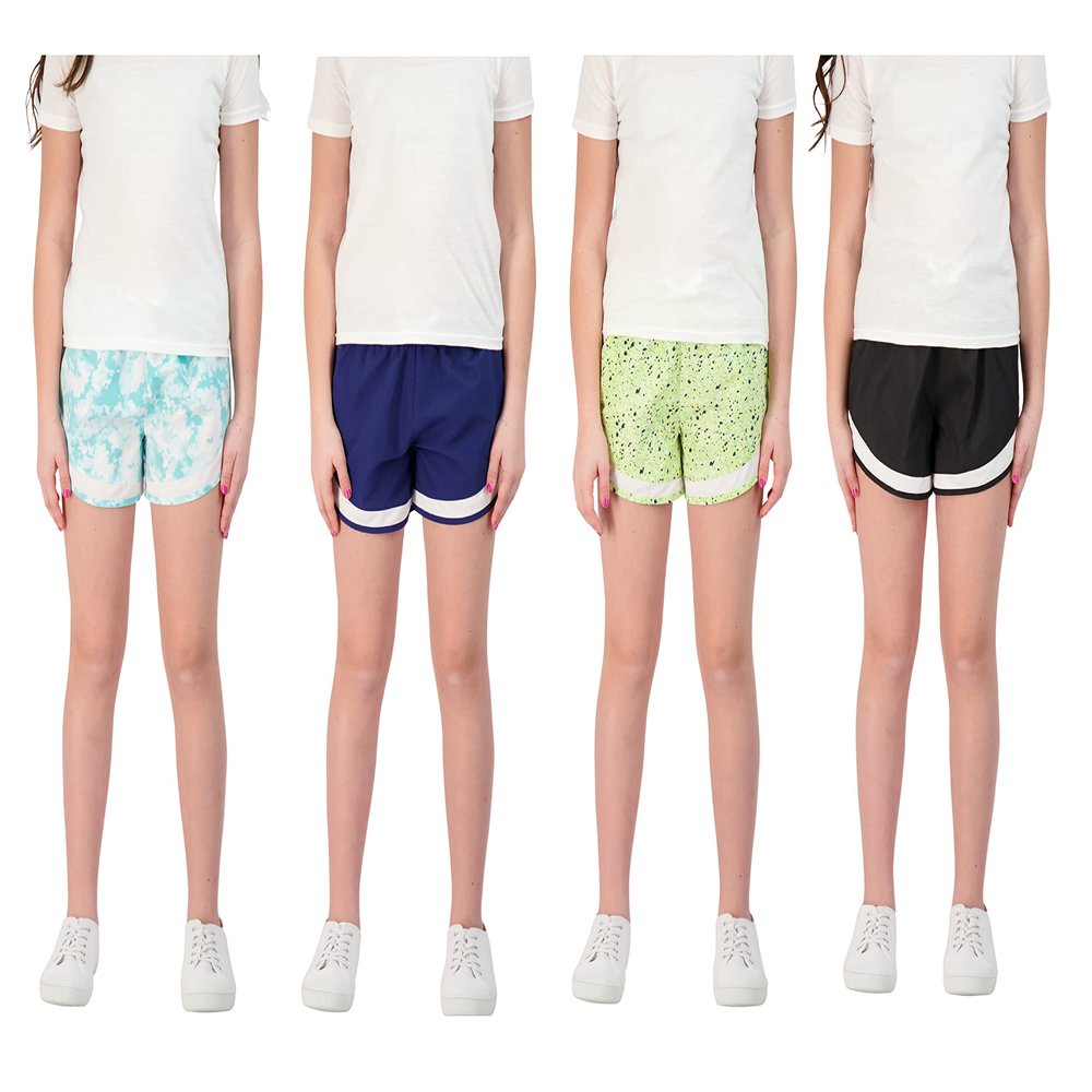 Hind Girls Shorts 4-Pack Athletic and Running Short for Kids (Green-Navy-Aqua-Black, 5-6)