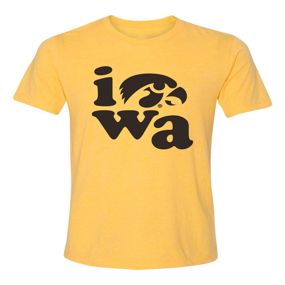 CornBorn Iowa Hawkeyes Tee Shirt - Women's Premium Tri-Blend Iowa Stacked - Gold - XL