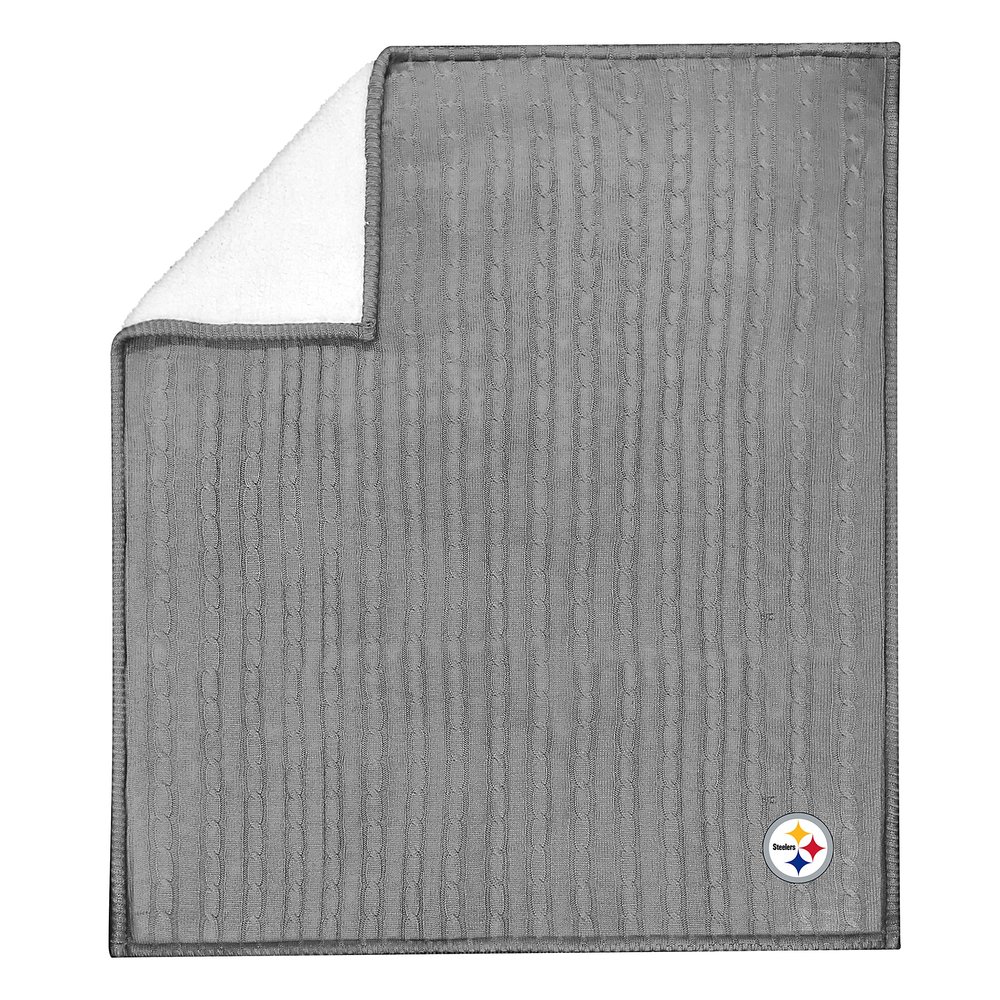 Northwest NFL Pittsburgh Steelers Unisex-Adult Cable Sweater Knit Sherpa Throw Blanket, 50" x 60", Team Colors