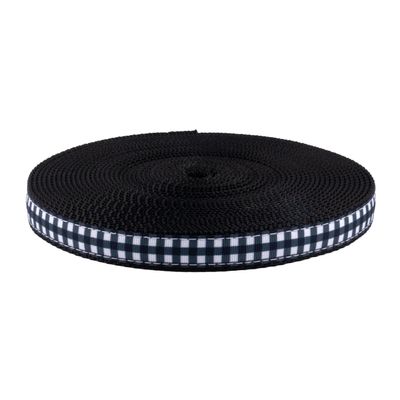 Country Brook Design - Black & White Buffalo Plaid Ribbon on Black Nylon Webbing (3/4 Inch, 20 Yards)