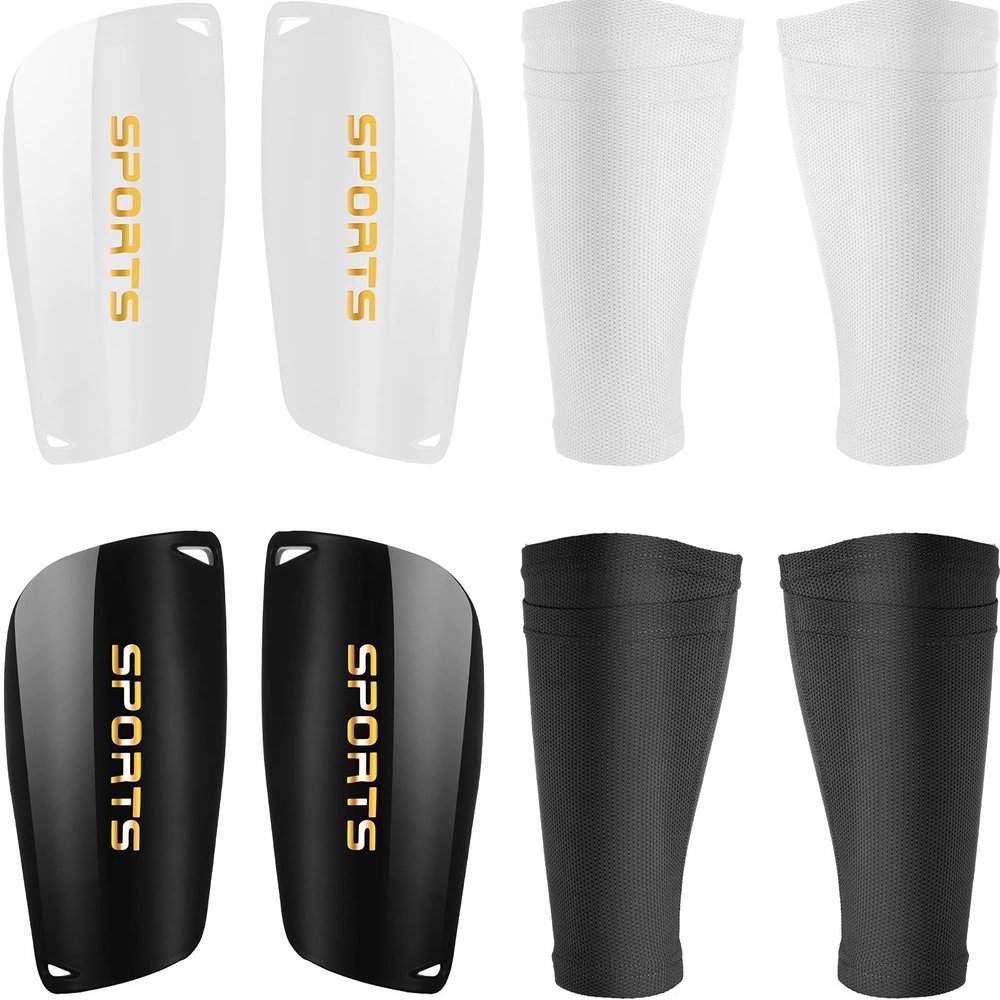 Sumind 2 Pairs Shin Guards Soccer Adult Youth with Sleeves Soccer Shin Guards for Adult Youth Leg Protection Reduce Shocks and Injuries for Football Lovers(White Black)