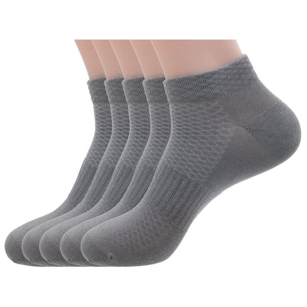 Mens Cotton & Pearl-Fiber Low Cut Ankle Socks, Novelty Decrease Odor Moisture-Wicking Soft Cozy Breathable Socks for Sweaty Feet (5 Pack) Grey