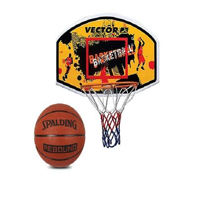 Vector X Wall Mounted Ring with Backboard for Basketball Sports Training Wall Mount Basketball Board Ring with Net & Ball Size 7 (29.5") Professional Training Basket Ball Youth and Boys