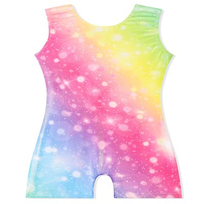 EQSJIU Rainbow Girls Gymnastics Leotards With Shorts Size 6-7 Aqua Blue Pink Gold Purple Yellow Multicolored Colorful Biketards