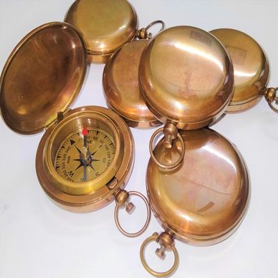 Antique Brown Finish Compass Set of 6 Brass Pocket Push Button Compass Nautical Navigation Compass Collectible and Decoration Item Gifts by Ascent Gifts.