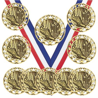 10 Pack of Cross Country Running Gold Medals Trophy Award with Neck Ribbons SM