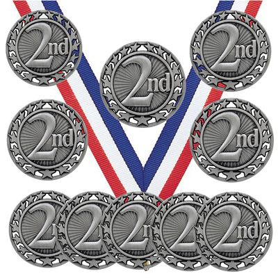 10 Pack of 2nd Place Silver Medals Trophy Award with Neck Ribbons SM