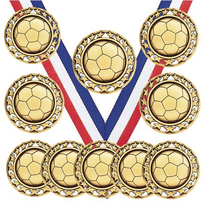 10 Pack of Soccer Gold Medals Trophy Award with Neck Ribbons SM