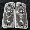 Colt 1911 Full Size 3D Engraved Faux Ivory Scrimshaw Grips Colt Rampant Horse Scroll view 1